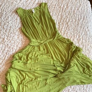 Asymmetrical lime green V-neck dress